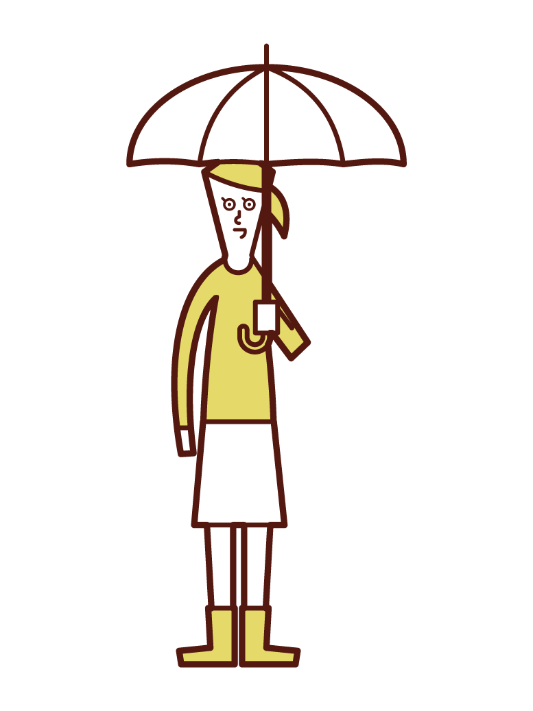兒童（女孩）的插圖，她拿著傘