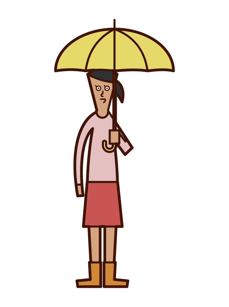 傘をさす子供（女子）のイラスト