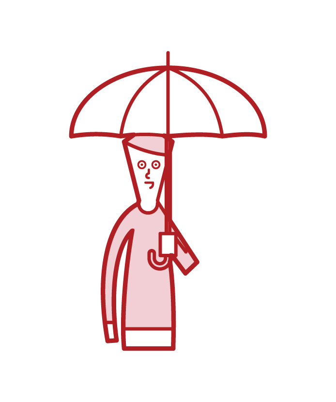 Illustration of a child (boy) holding an umbrella