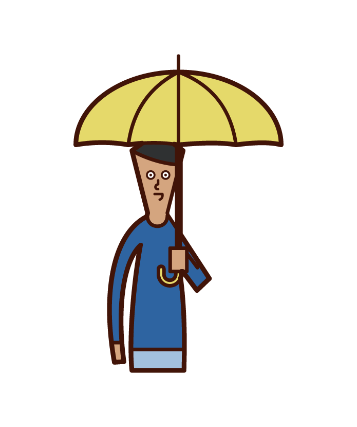 帶傘的孩子（男孩）的插圖