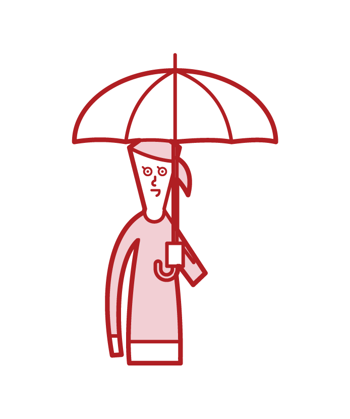 兒童（女孩）的插圖，她拿著傘