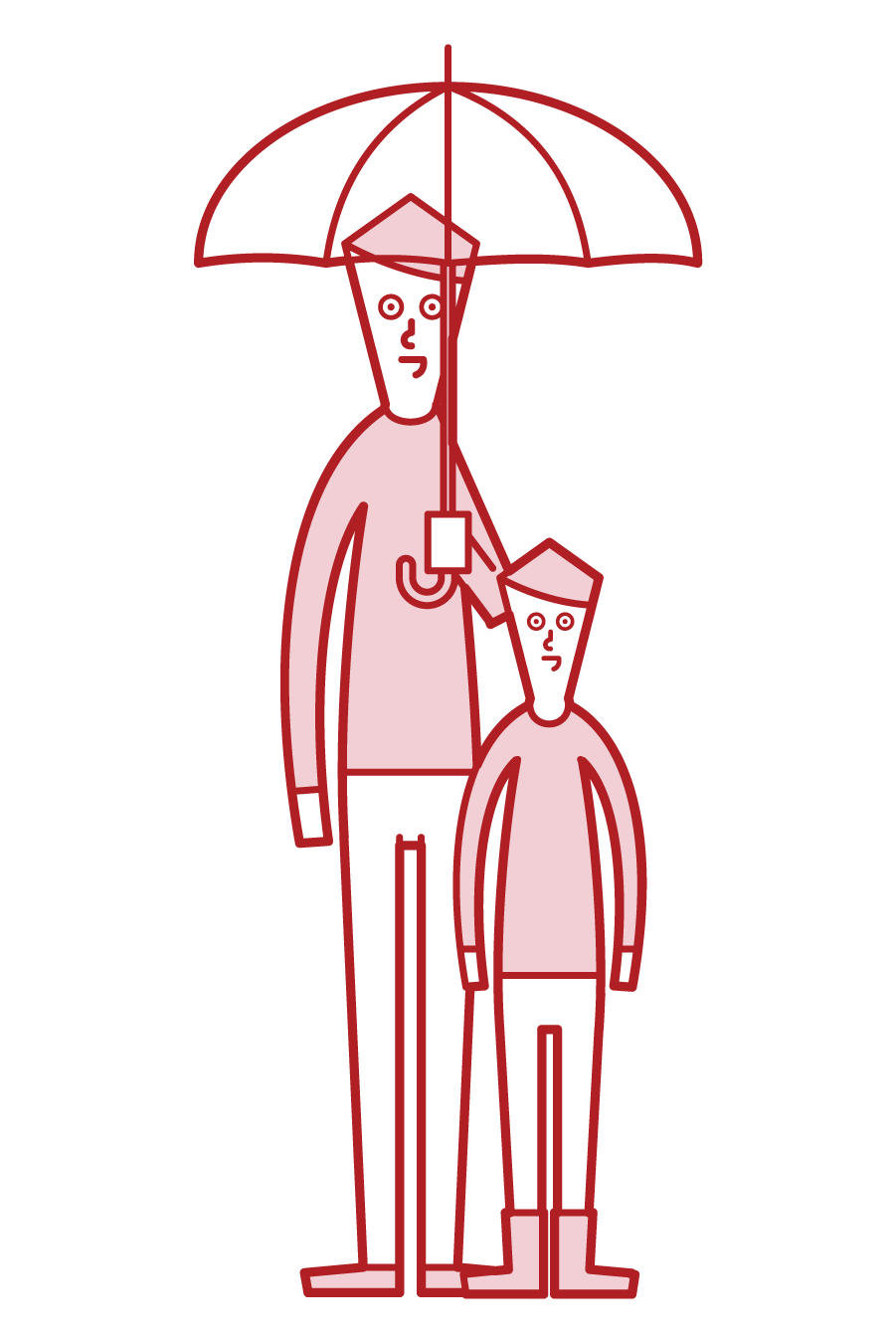 傘をさす親子（男性）のイラスト