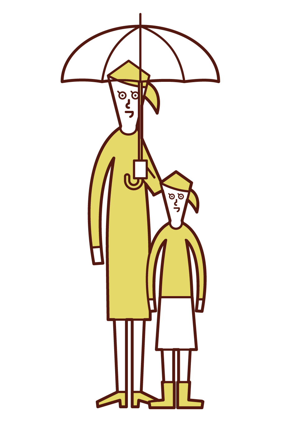 우산을 들고 있는 부모와 자녀(여성)의 일러스트