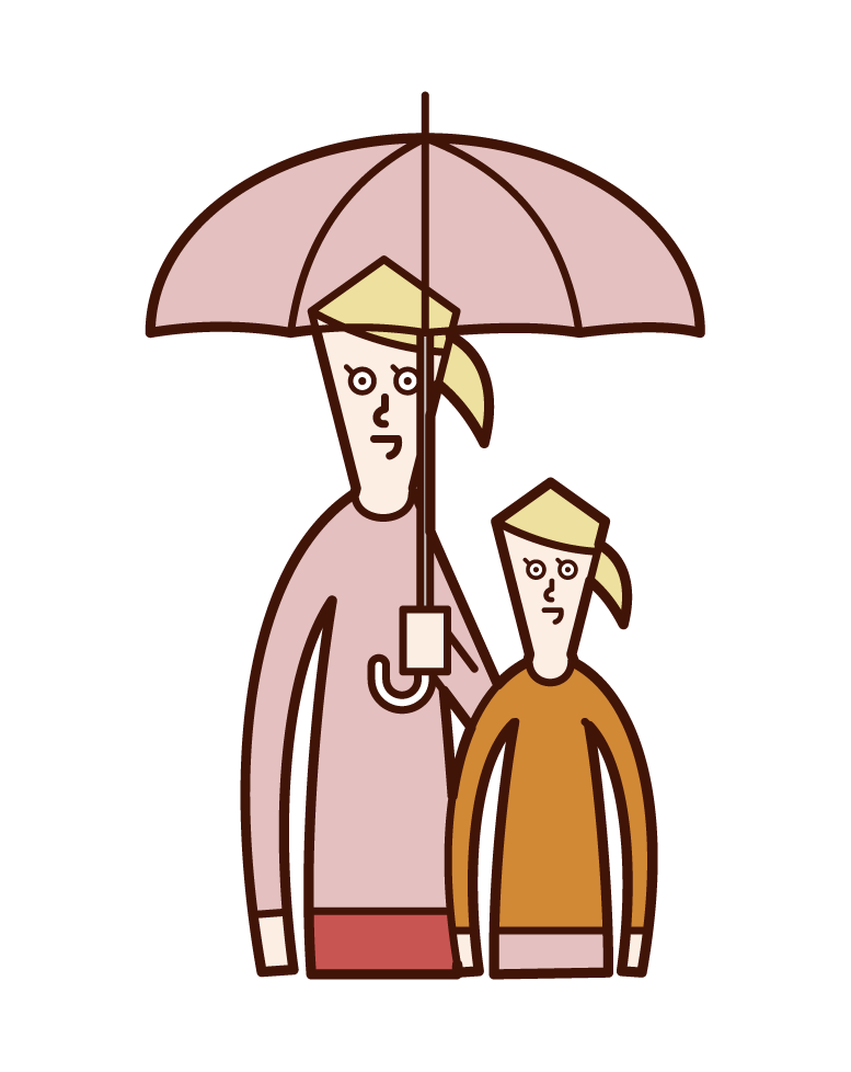 傘をさす親子 女性 のイラスト フリーイラスト素材集 Kukukeke