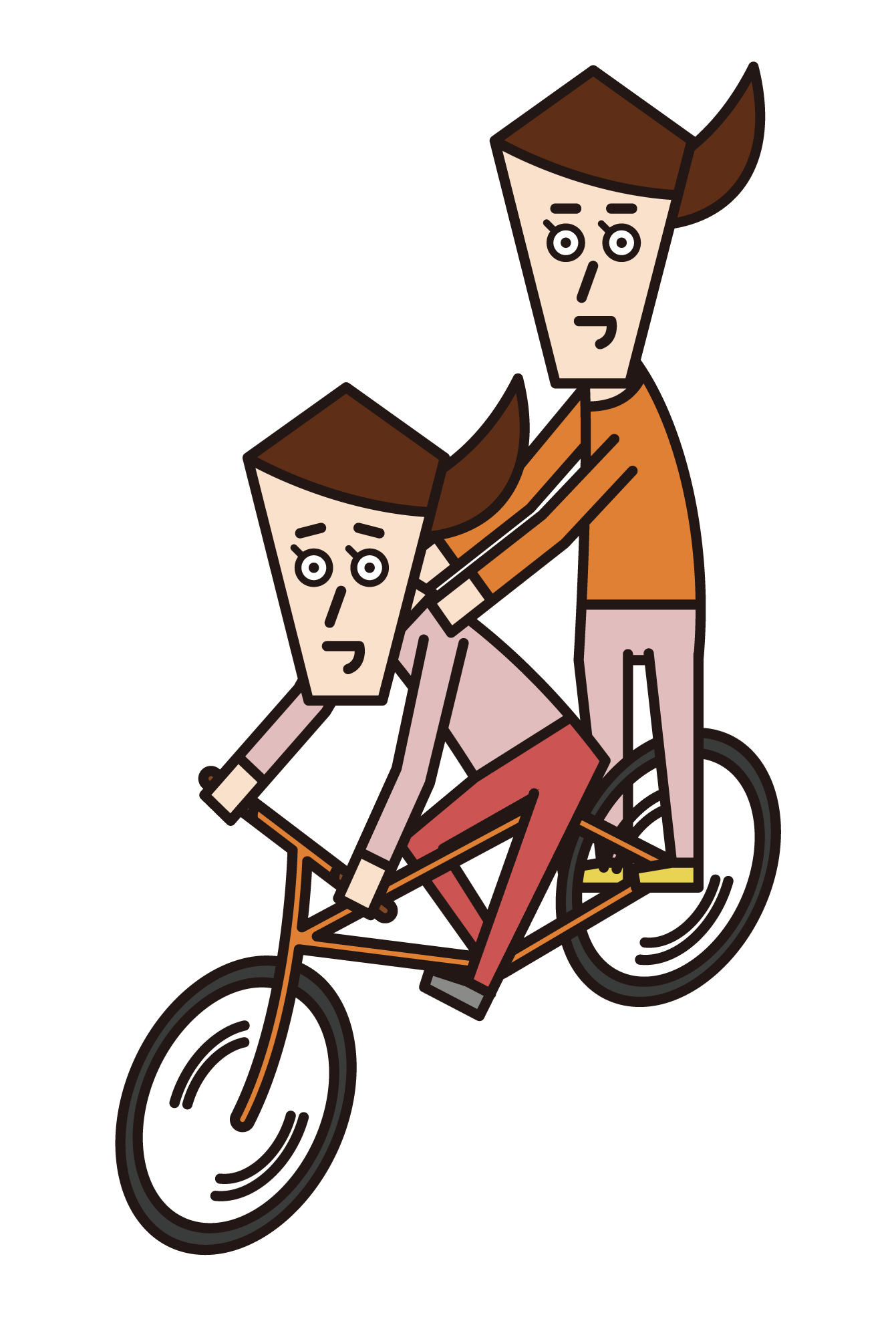 自転車に二人乗りする人たち（女性）のイラスト