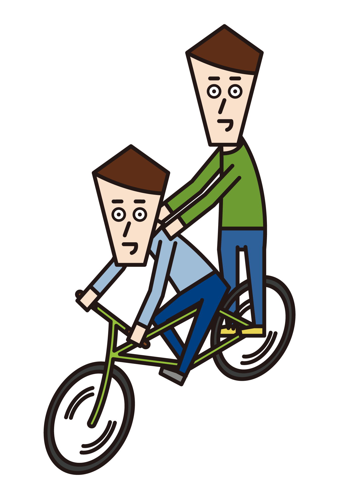 Illustration of two people (men) riding a bicycle