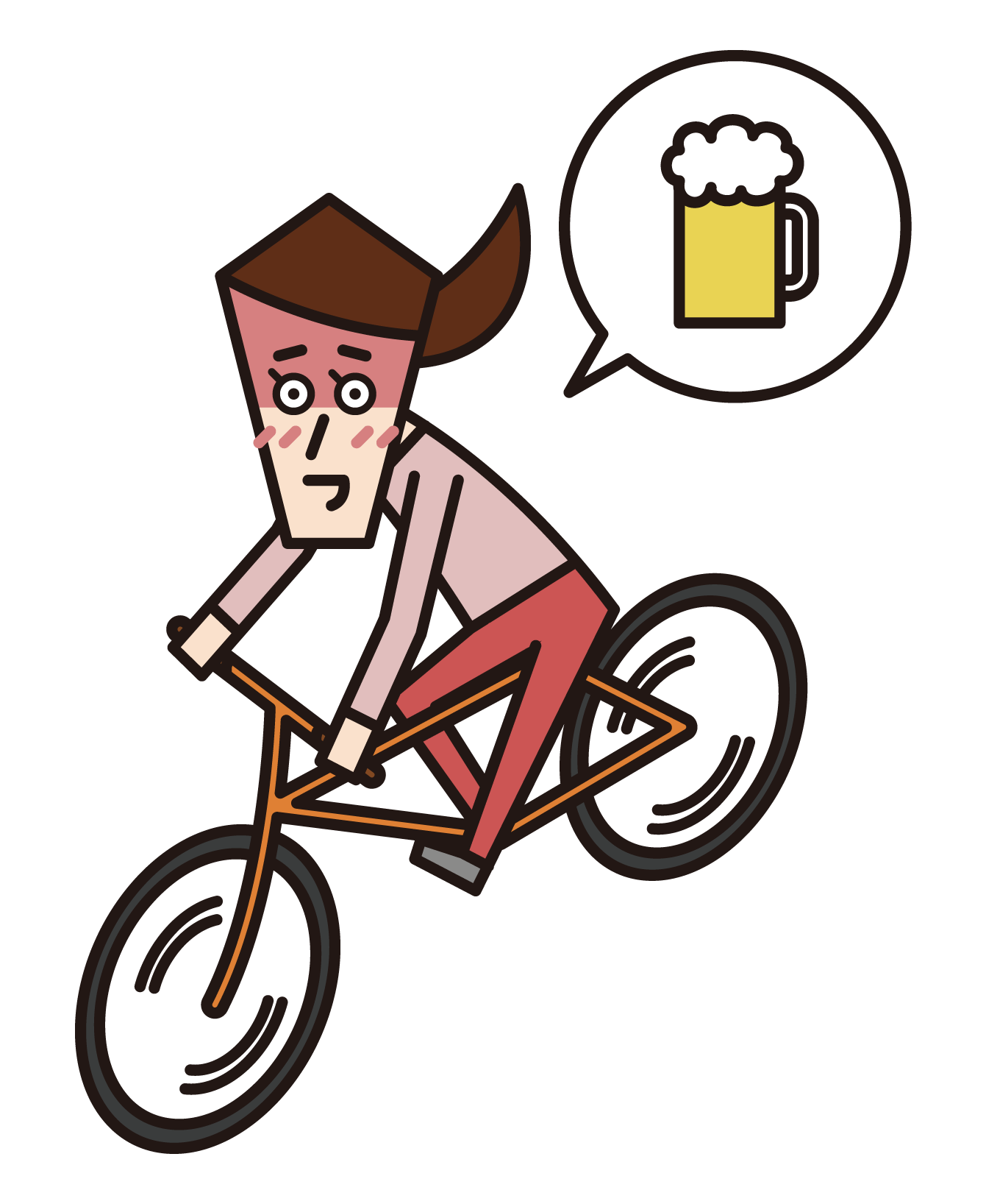 自転車を飲酒運転する人（女性）のイラスト