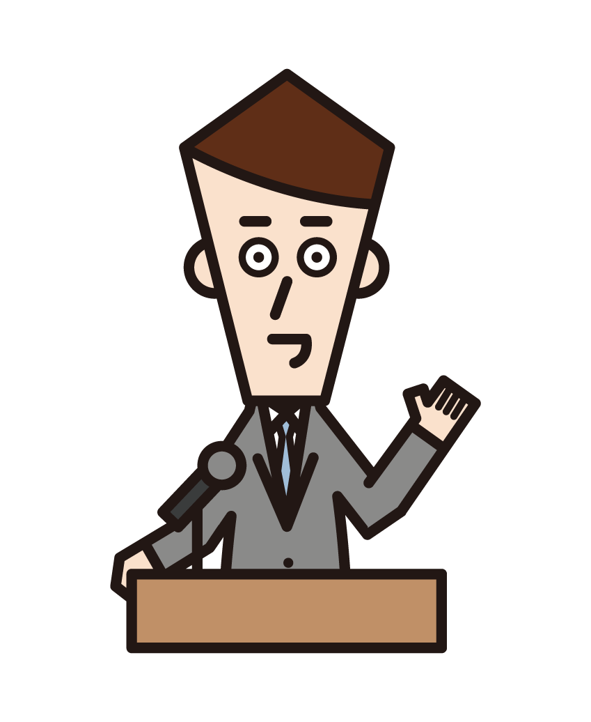 Illustration of speech, press conference, speech (male)