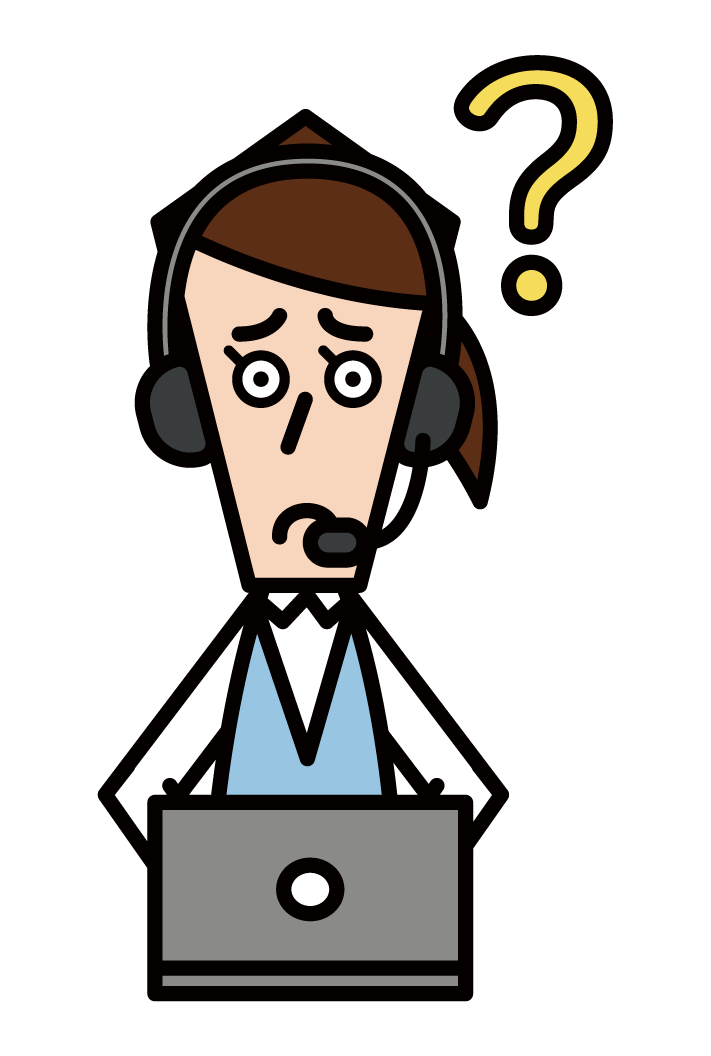 Illustration of customer support telephone operator call center (male) wondering