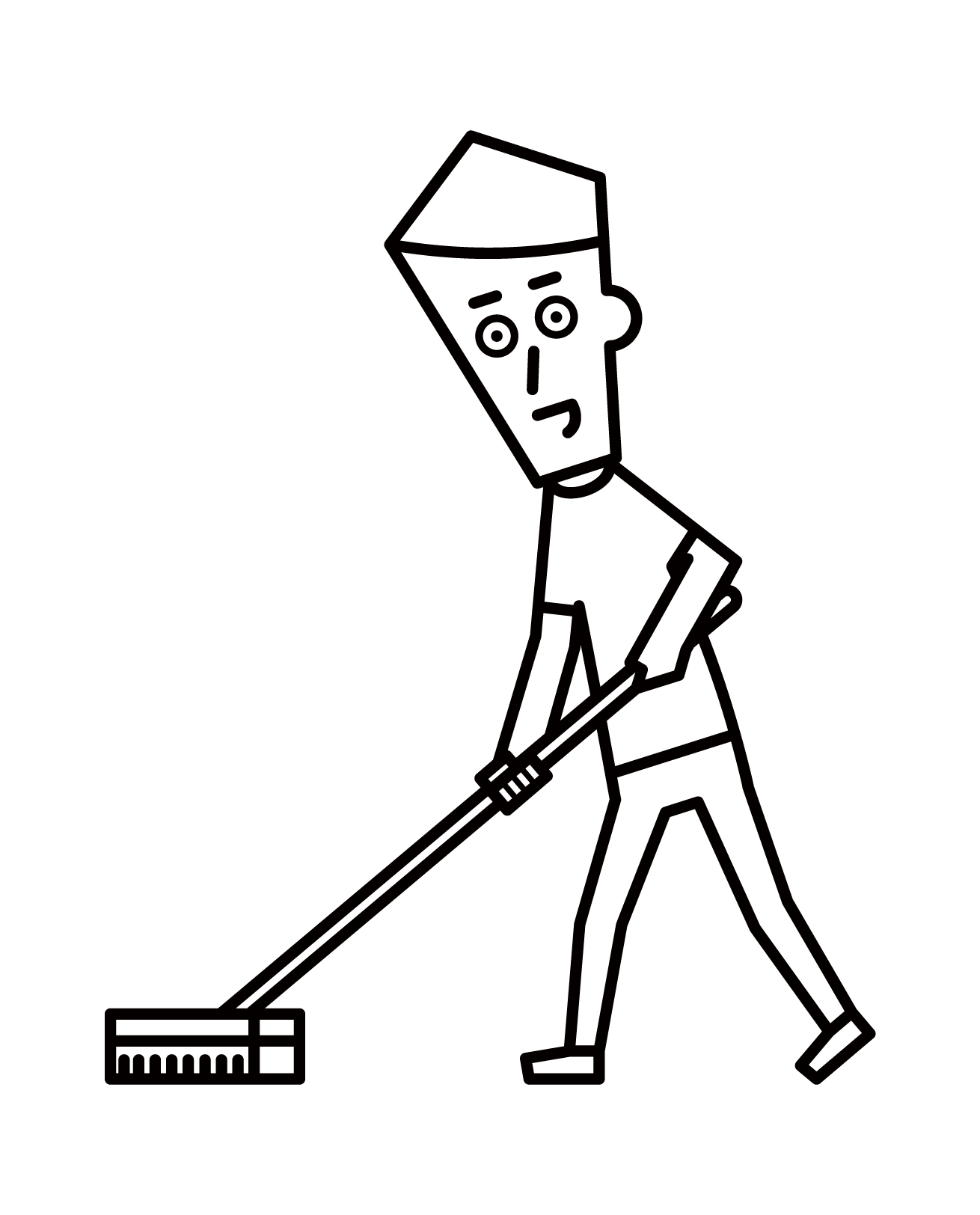 ブラシで掃除をする人（男性）のイラスト