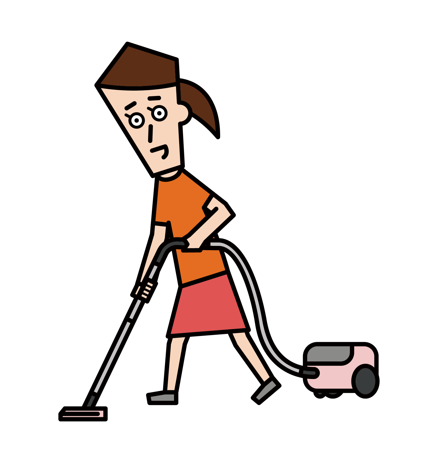 Illustration of a woman using a vacuum cleaner