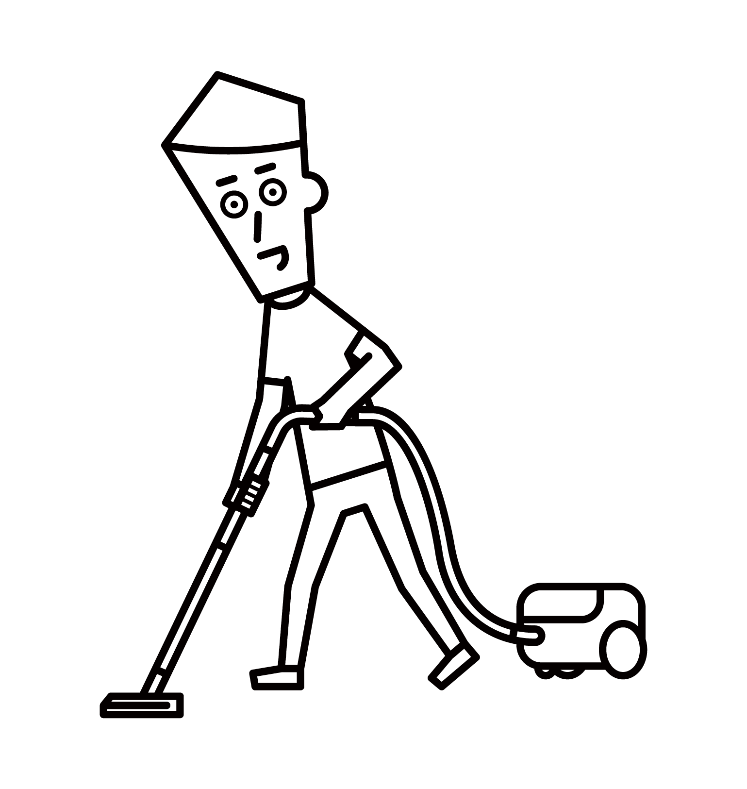 Illustration of a man using a vacuum cleaner