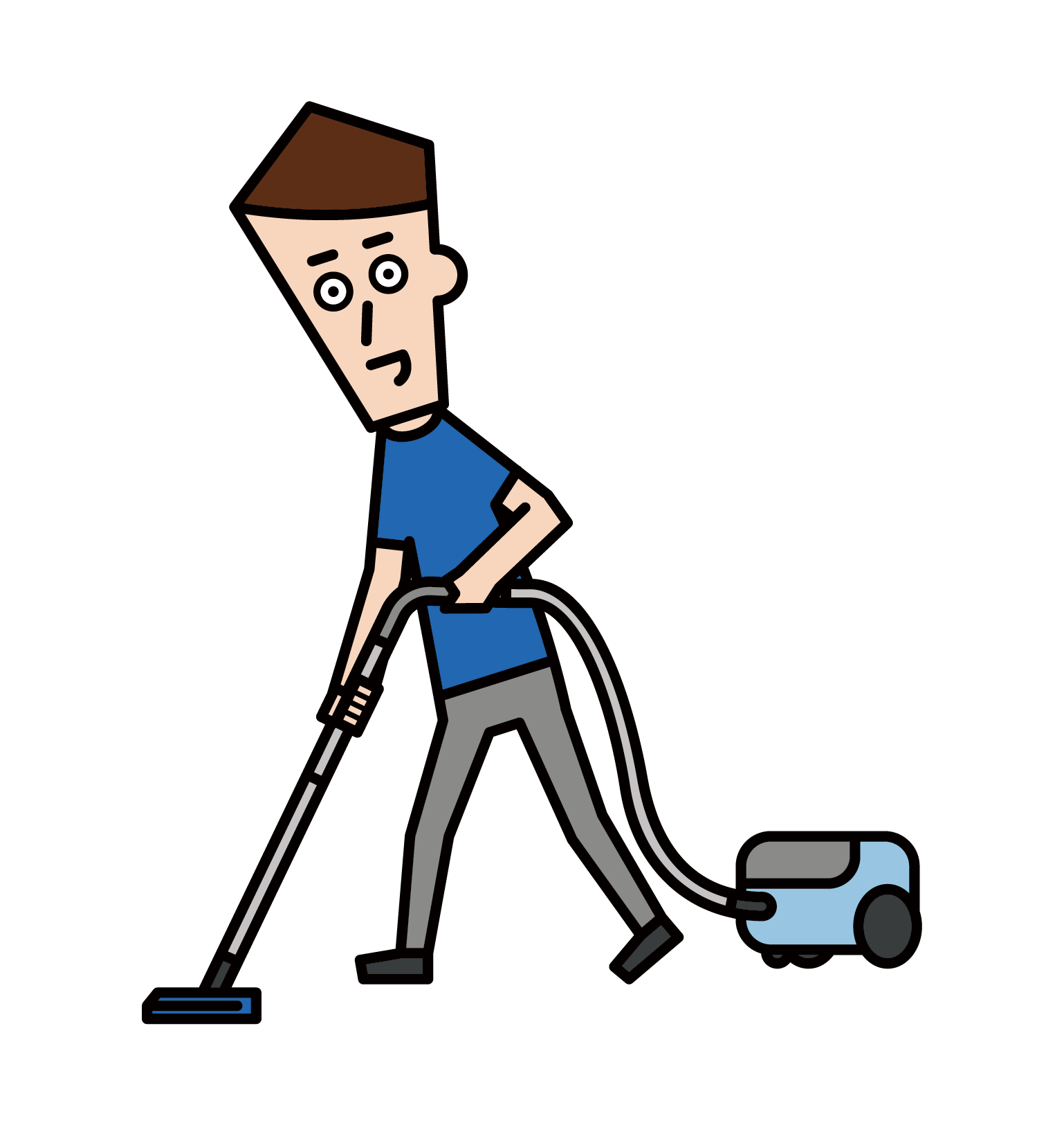 Illustration of a man using a vacuum cleaner