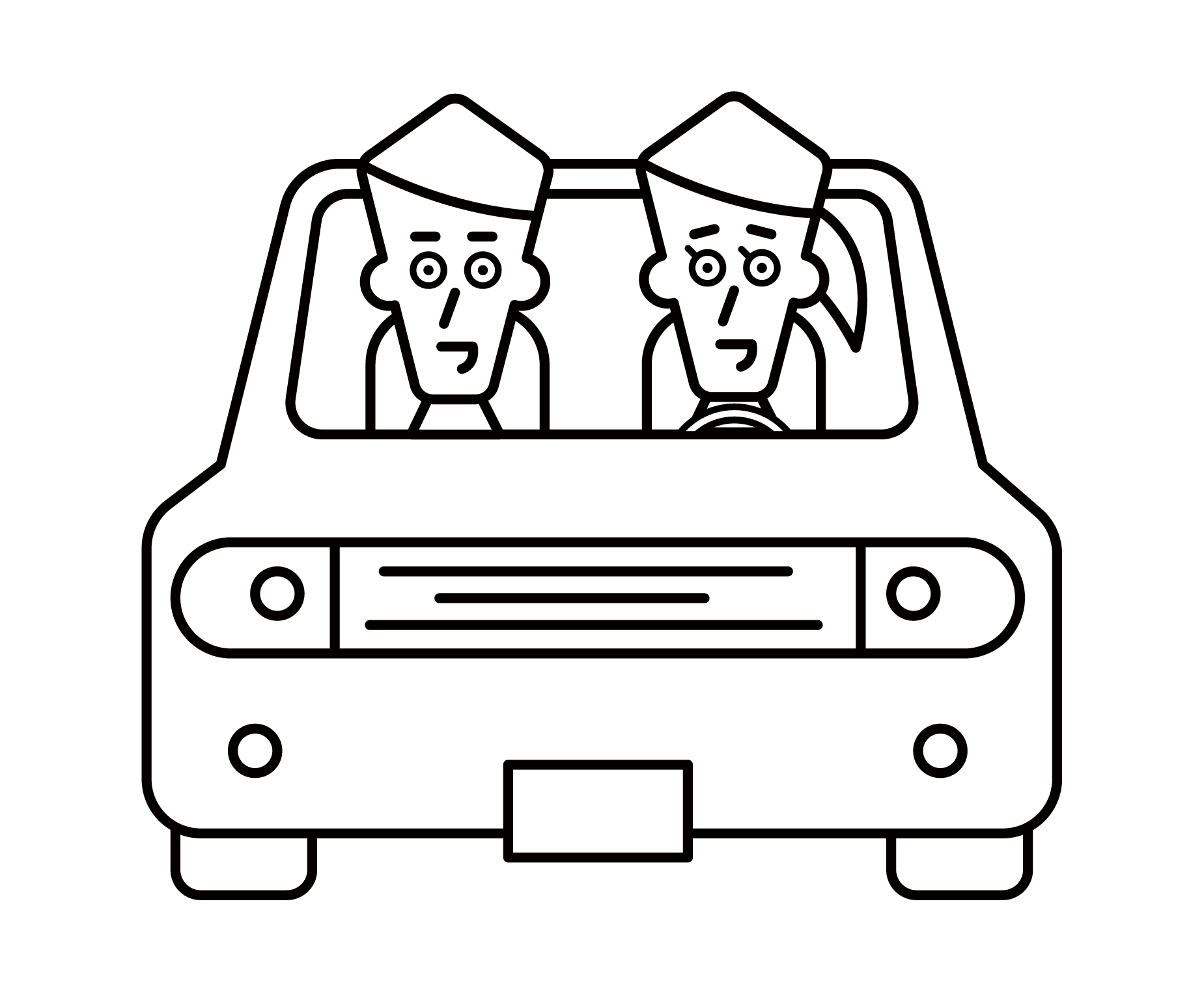 Illustration of a couple riding a car