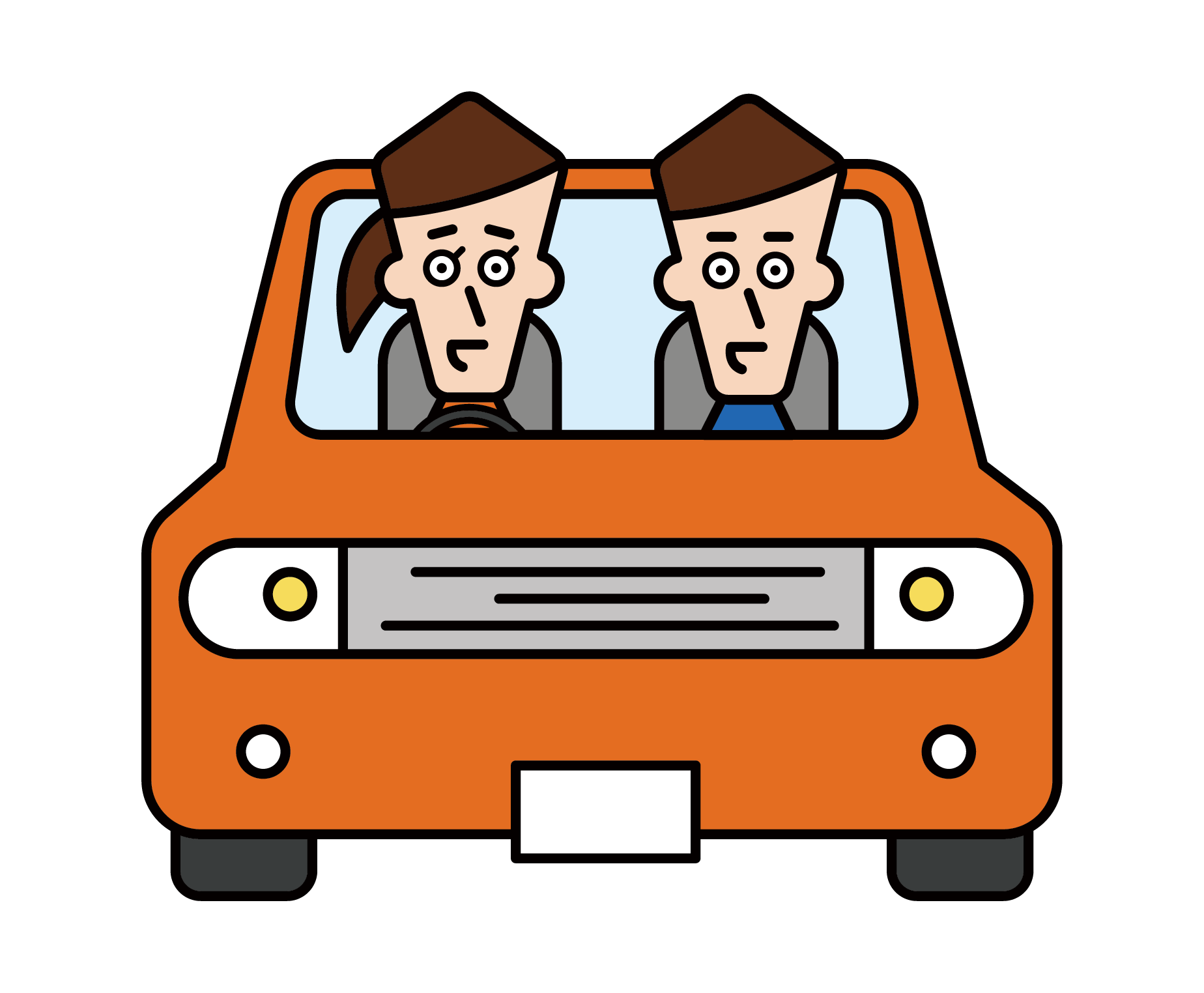 Illustration of a couple riding a car