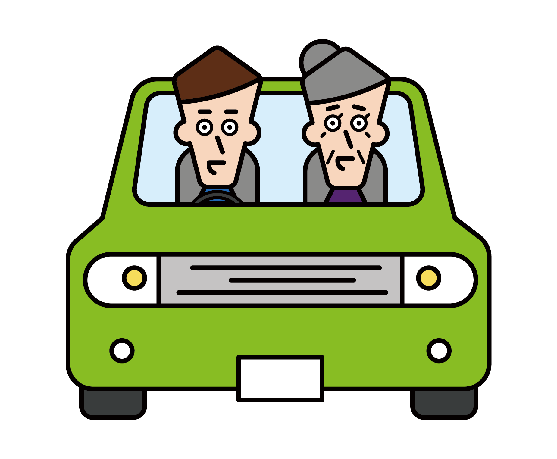 Illustration of a family riding a car
