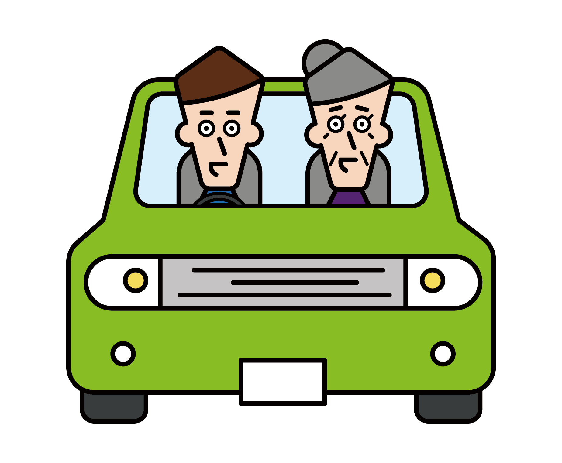 Illustration of a couple riding a car