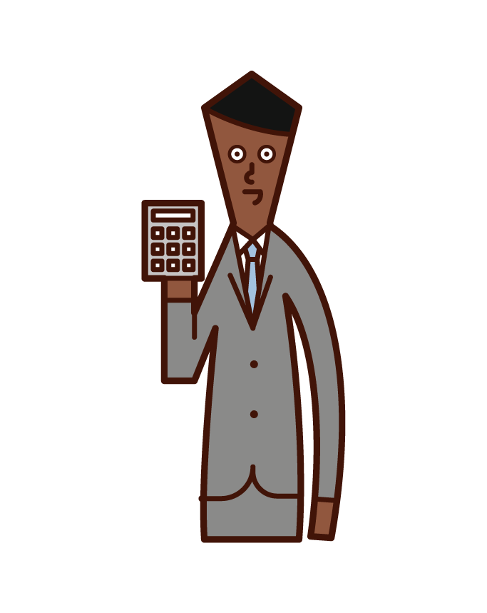Illustration of a man who calculates money with a calculator