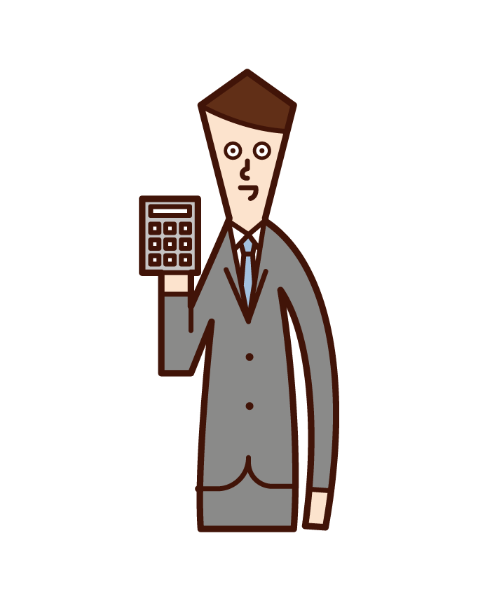 Illustration of a man who calculates money with a calculator