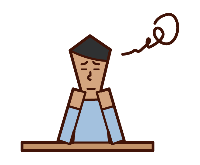 Illustration of a person (man) with a boring and boring expression