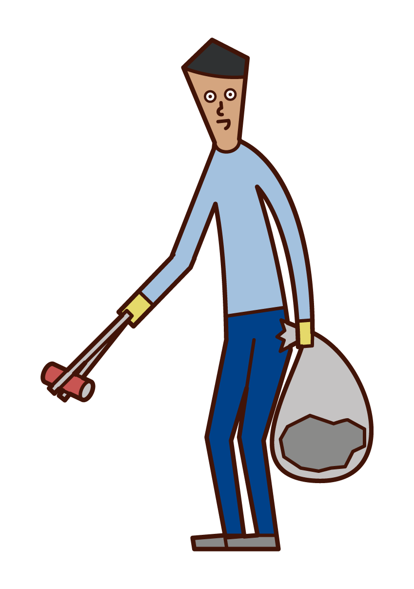Illustration of a man picking up garbage