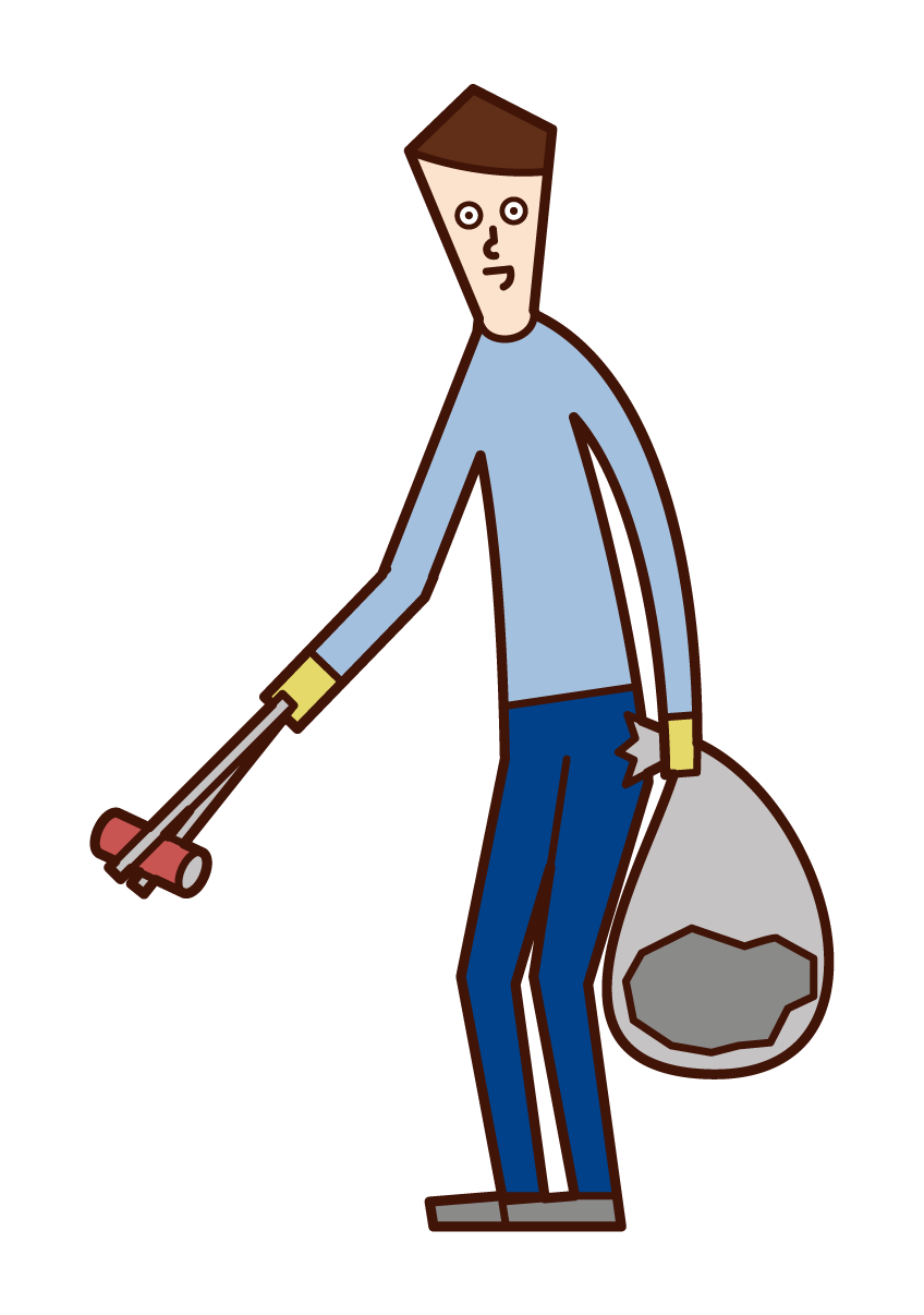 Illustration of a man picking up garbage