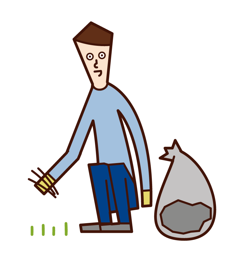 Illustration of a woman picking up garbage