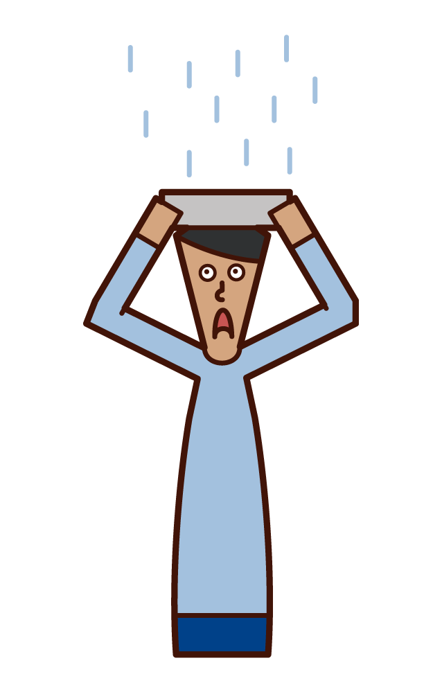 Illustration of a man who is in the rain