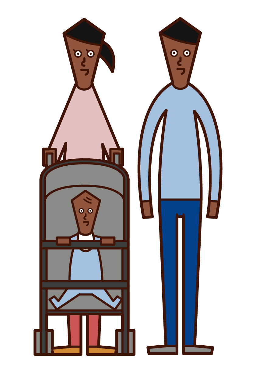 Illustration of a couple pushing into a stroller