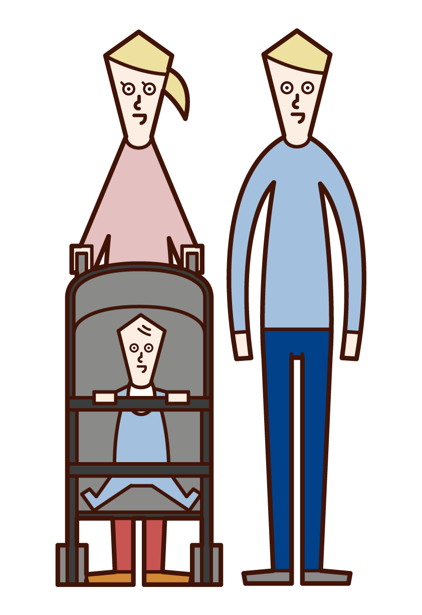 Illustration of a couple pushing into a stroller
