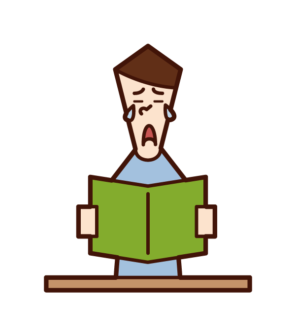 Illustration of a person (man) who reads a book and laughs