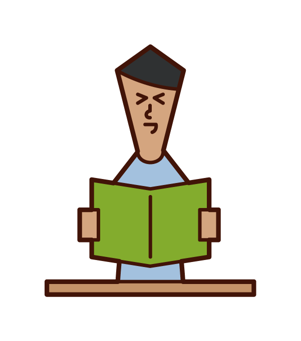 Illustration of a person (man) who reads a book and laughs