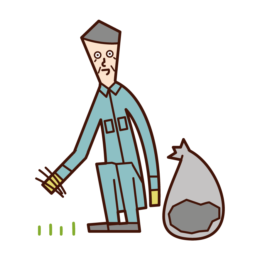 Illustration of a person (old man) who is weeding