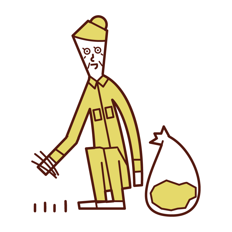 Illustration of an old man who is weeding