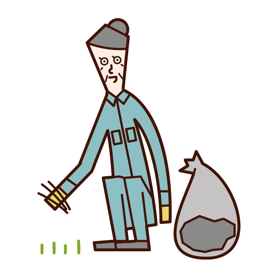 Illustration of an old man who is weeding