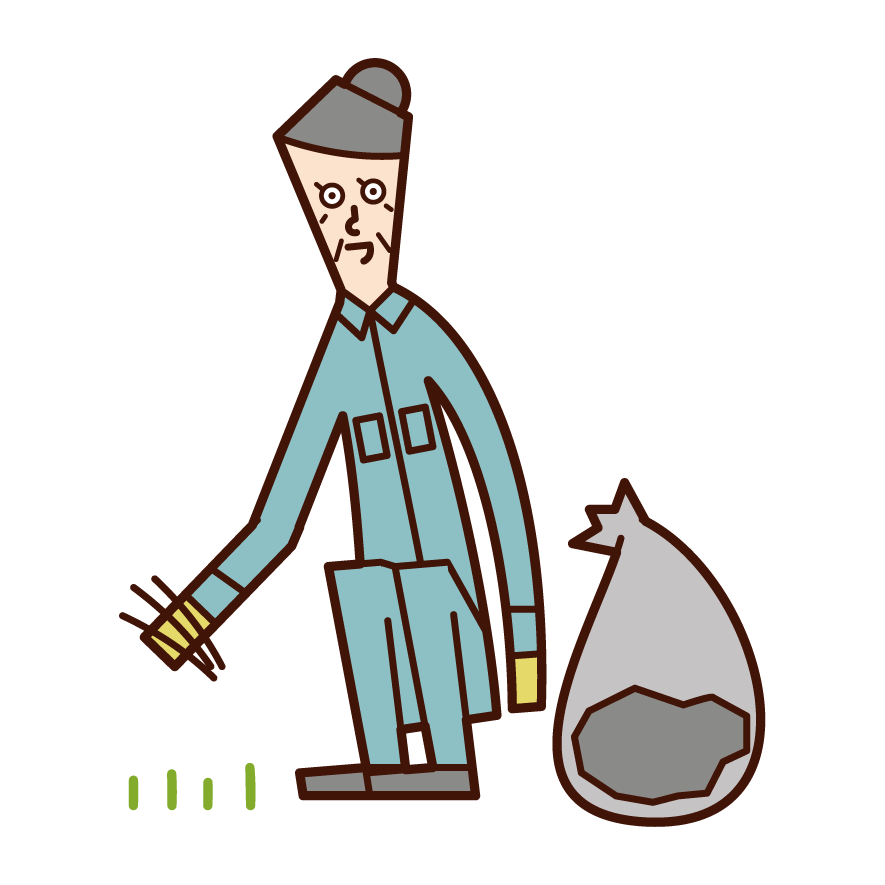 ゴミ拾いをする人（男性）のイラスト