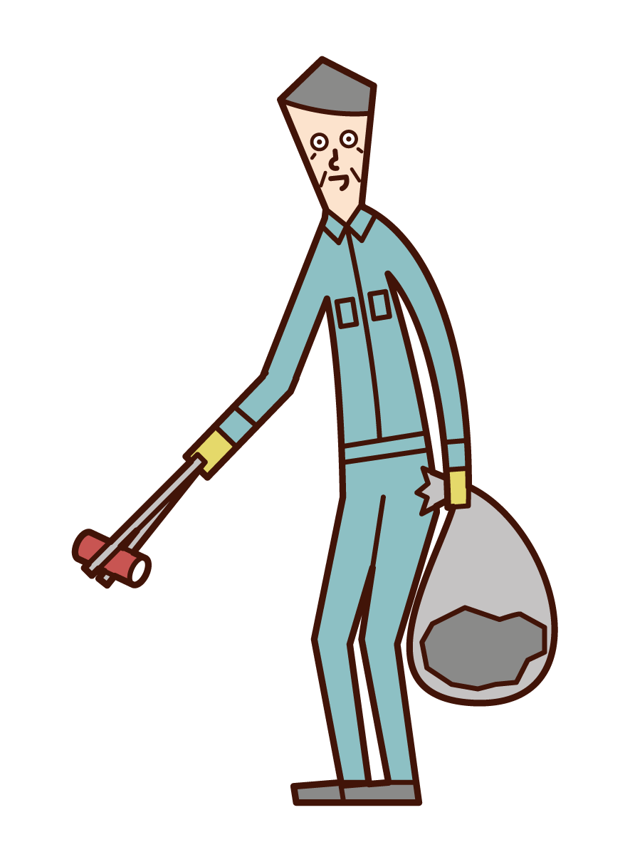 Illustration of a person (old man) picking up garbage