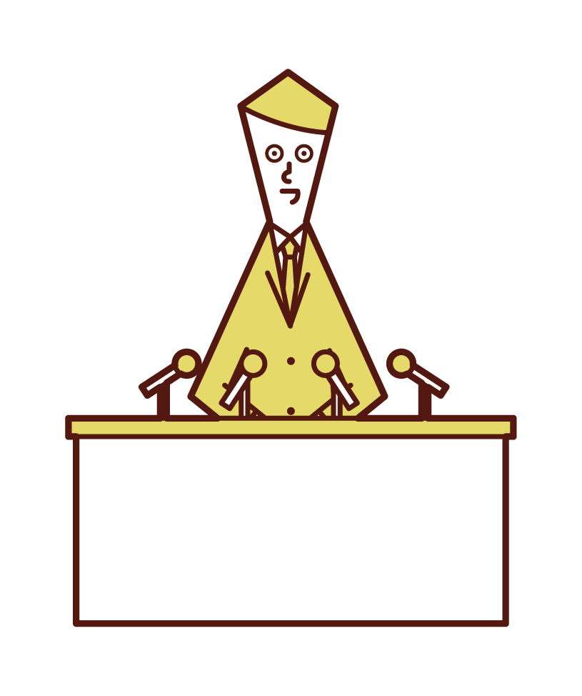Illustration of a person (man) ing a press conference