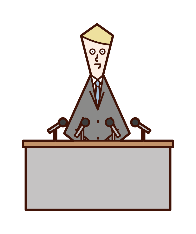 Illustration of a person (man) ing a press conference