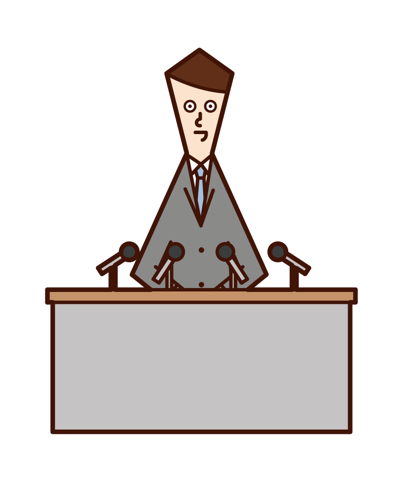 Illustration of a person (man) ing a press conference