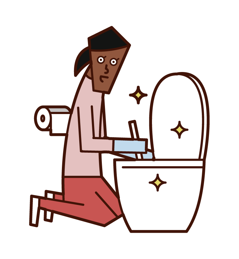Illustration of a woman cleaning a toilet