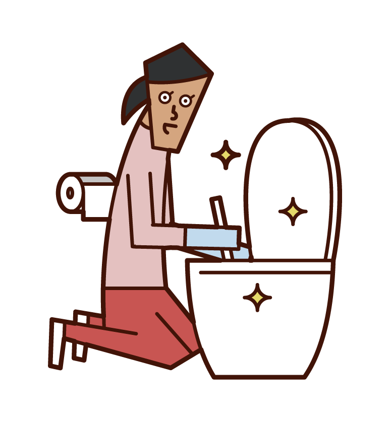 清潔廁所的人（女性）插圖
