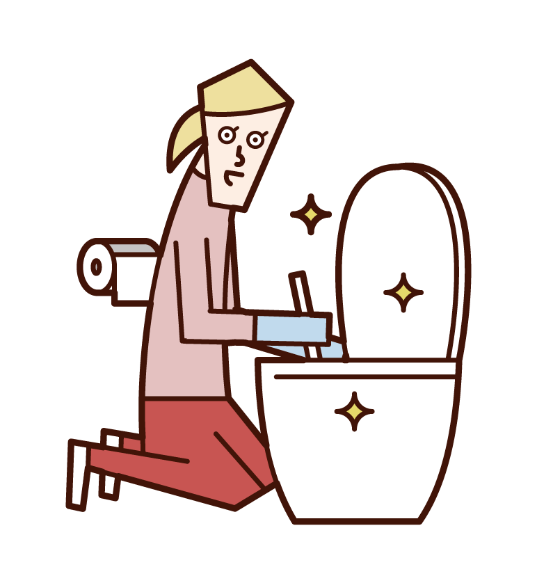 Illustration of a woman cleaning a toilet