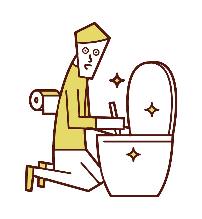 Illustration of a man cleaning a toilet