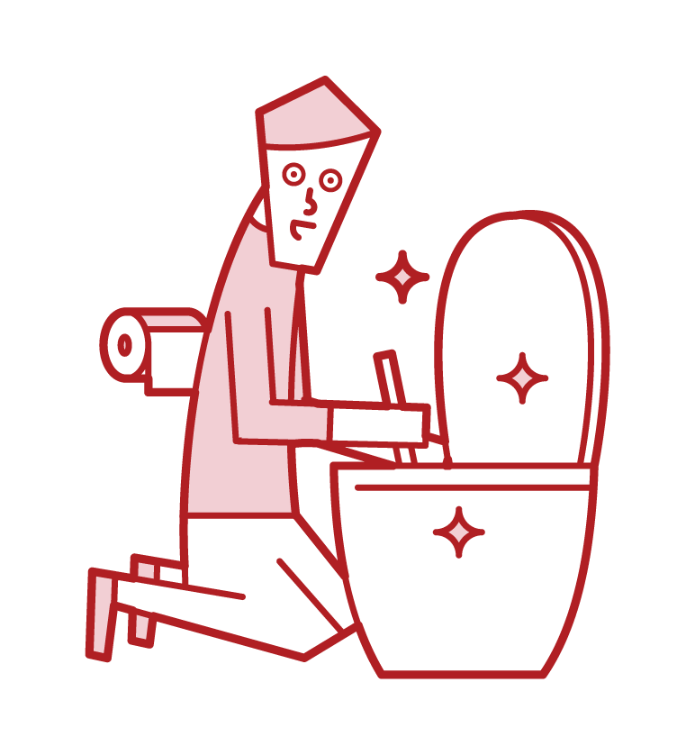 清潔廁所的人（男性）插圖