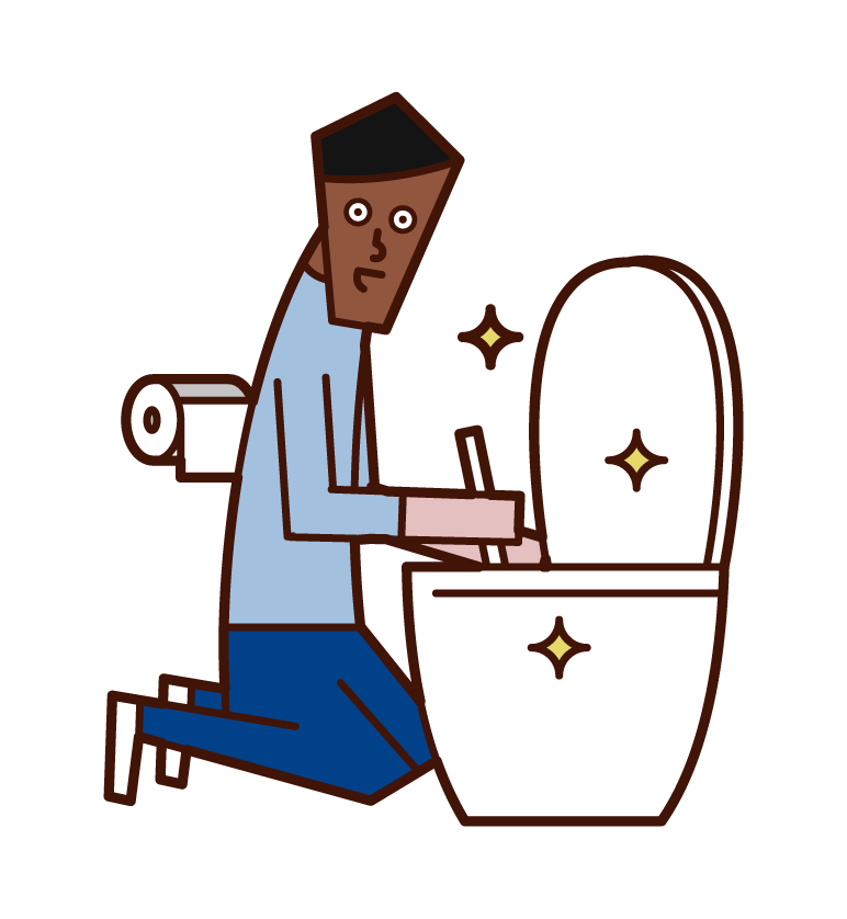トイレを掃除する人（男性）のイラスト