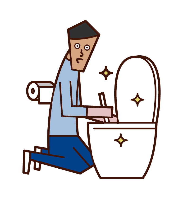 清潔廁所的人（男性）插圖