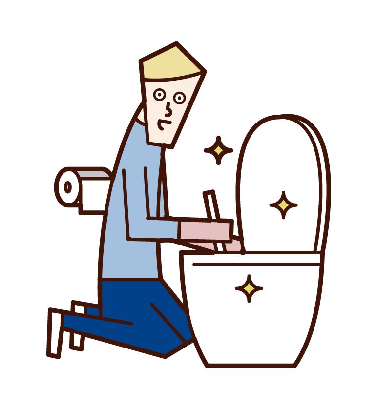 トイレを掃除する人 男性 のイラスト フリーイラスト素材 Kukukeke ククケケ