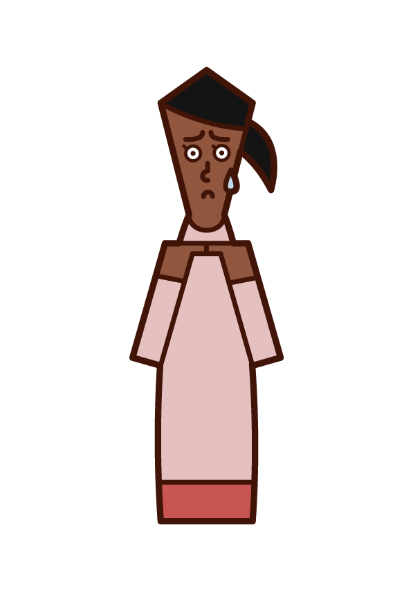 Illustration of a reluctant person, a person (woman) who is mojimazi