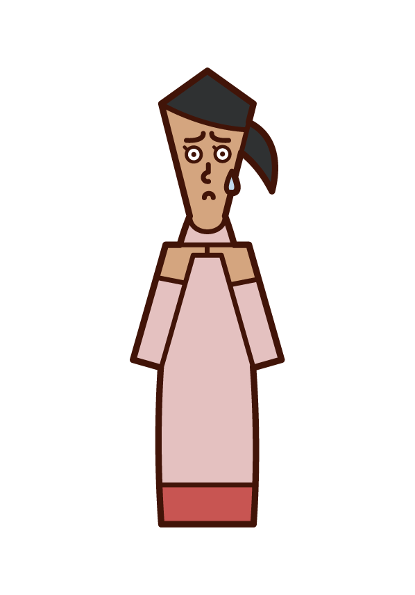 Illustration of a reluctant person, a person (woman) who is mojimazi